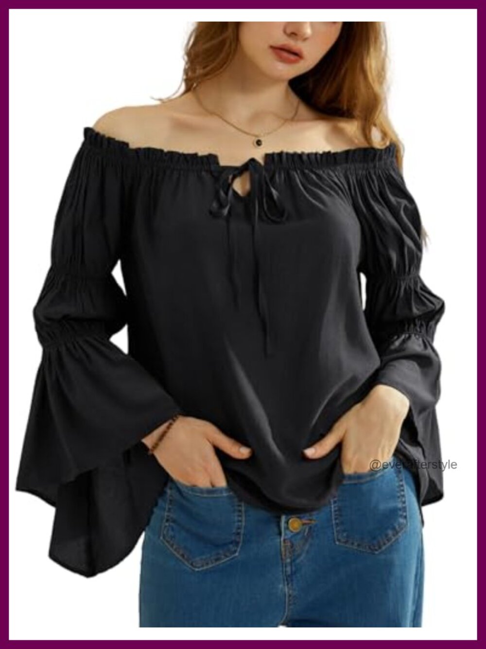 Women Renaissance Peasant Top Off Shoulder Bell Sleeve Blouse